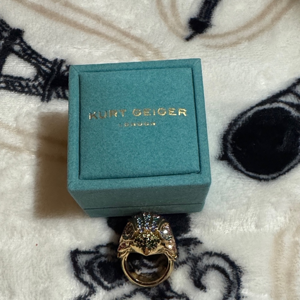 Kurt Geiger Gold Multi Color Women's Ring with Crystal Accents Size 8